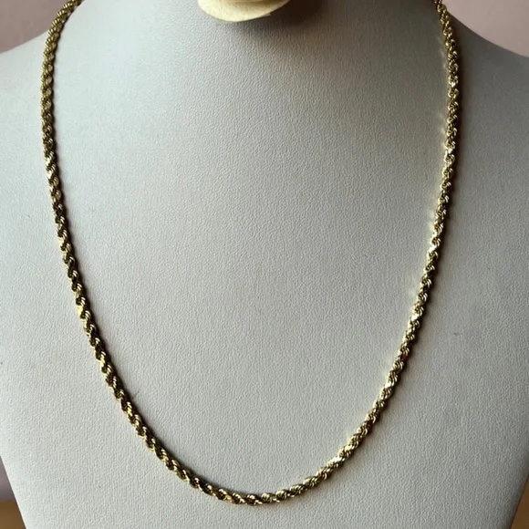 14K YELLOW GOLD VINTAGE DIAMOND CUT ROPE CHAIN NECKLACE UNISEX APROX. 18” LONG - Picture 9 of 16